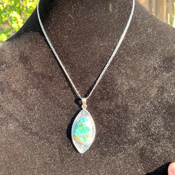 Silver Necklace with Turquoise Pendant - Picture 12 of 16